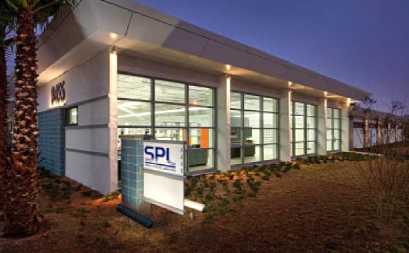 Outside view of the building at night